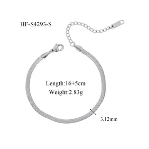 Détail bracelet chaîne serpent acier inoxydable, longueur 16+5cm, poids 2.83g, largeur 3.12mm.