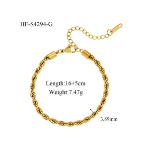 Vue de detail du bracelet chaîne en acier inoxydable montrant la longueur de 16+5cm et 3.89mm.