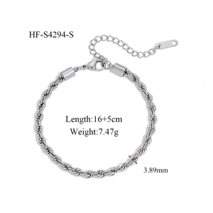 Vue de détail du bracelet chaîne en corde acier inoxydable avec dimensions et spécifications.