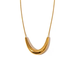 Gold U-shaped curved tube pendant necklace titanium steel minimalist jewelry main view