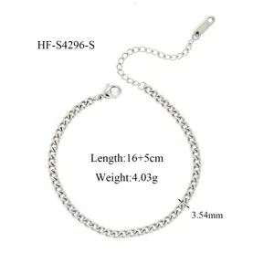 Détail du bracelet chaîne gourmette en acier inoxydable montrant longueur, poids et largeur.