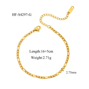 Bracelet chaîne Figaro en acier inoxydable pour femme, élégant bijou doré minimaliste.