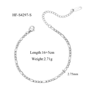Bracelet chaîne Figaro en acier inoxydable argenté pour femme bijoux de mode
