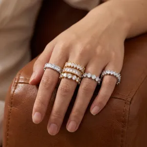 Titanium Steel Geometric Zirconia Ring For Women 18K Gold Plated Stainless Steel Eternity Band Stackable Light Luxury Finger Jewelry