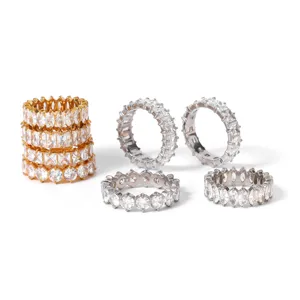 Exquisite stainless steel zircon stackable rings set, elegant geometric design jewelry