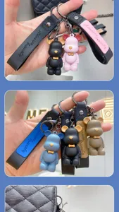 Cute silicone bear keychain cartoon doll car key ring pendant creative couple accessory