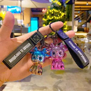 Electroplated Colorful Fawn Keychain Cute Deer Car Ornament Bag Pendant Acrylic Ribbon Key Ring Jewelry Gift For Women Kids