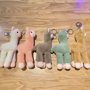 Cute alpaca plush keychain set, soft stuffed animal bag charm and backpack pendant gift.