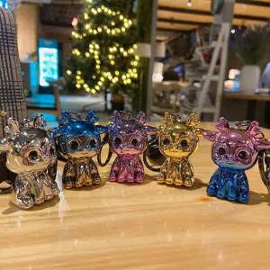 Electroplated colorful deer keychain cute car bag pendant charm shiny metal key ring accessory