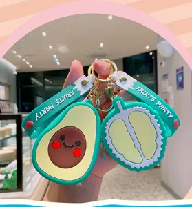 Niedlicher Obst Silikon Münzbeutel Schlüsselanhänger, Cartoon Avocado Durian Autoschlüssel.