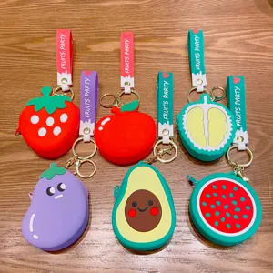 Süßer Obst Silikon Münzbeutel mit Metall Schlüsselanhänger, kreative Cartoon Tasche.