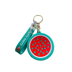 Wassermelone Silikon Schlüsselanhänger Münzbeutel mit Riemen für süße TaschenDekoration.