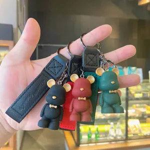 Nordic Resin Bear Keychain Cute Animal Bowtie Bag Pendant Car Keyring Strap Business Gift Bear Doll Ornament