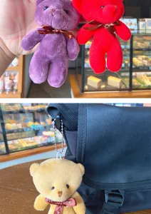 Plush bear keychain cute soft toy bag pendant lovely mini animal doll gift for keys backpack
