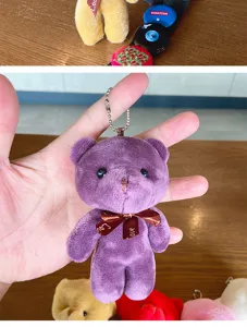 Cute purple plush bear keychain, soft stuffed animal bag pendant for keys and backpacks.