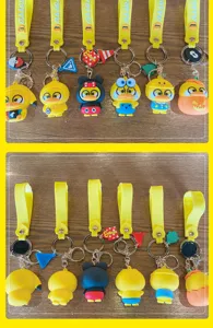 Cartoon duck keychain silicone bag pendant cute anime doll keyring accessories for kids