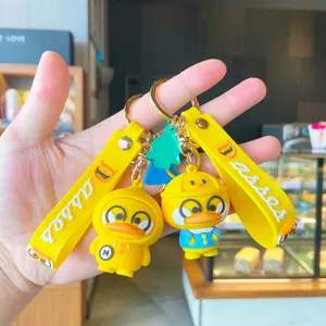 Cute cartoon yellow duck keychain PVC silicone bag charm car key ring pendant holder