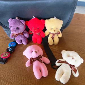 Cute Plush Bear Keychain Cartoon Animal Stuffed Doll Bag Pendant With Bowknot Ribbon For Women Kids Small Gift Accessories