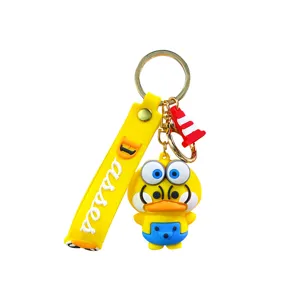 Cute cartoon duck keychain silicone bag charm PVC creative backpack pendant car key ring