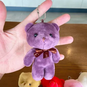 Cute purple plush bear keychain, soft stuffed animal backpack pendant and toy gift.