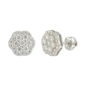 Funkelnde Moissanit Blumen Ohrstecker aus Sterlingsilber, elegante Modeschmuck.
