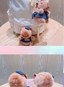 Cute capybara plush keychain with denim outfit backpack charm cartoon stuffed doll toy