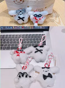 Plush cute puppy keychain backpack pendant with scarf and bow for daily decoration gift