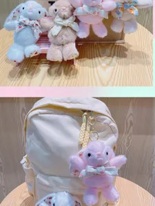 Portachiavi coniglio peluche simpatico fiocco floreale bambola borsa ciondolo soffice