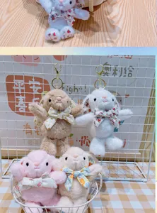 Carino coniglio in peluche portachiavi con fiocco floreale morbida bambola pendente