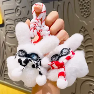 Cute Plush Puppy Keychain with Scarf and Goggles Mini Animal Bag Pendant Creative Gift for Kids Friends Schoolbag Decor