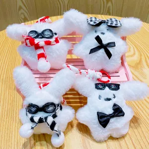 Cute white plush dog keychains with cute scarves and bows, perfect backpack pendant gifts.