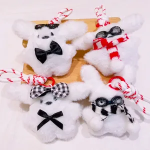 Cute fluffy plush puppy keychain backpack pendant featuring lovely scarf and bow decorations