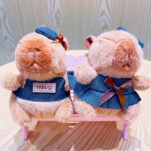 Cute capybara plush toy keychain denim clothes cute animal doll bag pendant cute decor