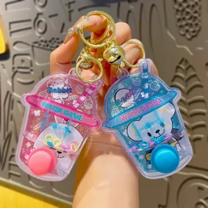 Mini Handheld Animal Water Game Keychain Portable Stress Relief Toy Cartoon Bear Rabbit Cow Water Toss Game Pendant Gift For Kids