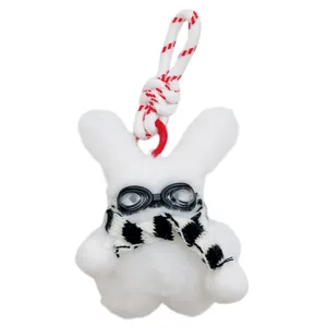 Cute white plush puppy keychain with goggles and scarf pendant bag decoration accessory
