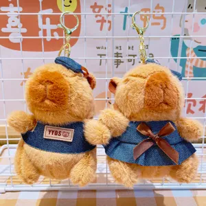 Cute denim capybara plush keychain doll soft bag pendant cartoon toy ornament gift