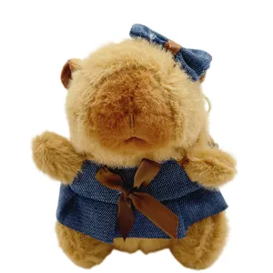 Cute denim capybara plush toy keychain, soft stuffed animal bag pendant and cartoon doll.