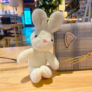 Cute white plush bunny rabbit stuffed animal doll keychain cute bag charm plush toy pendant.