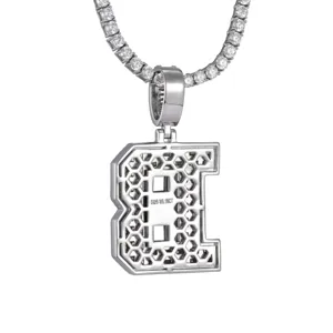 Pendentif lettre en argent avec pierres scintillantes, bijoux style hip hop pour hommes femmes.