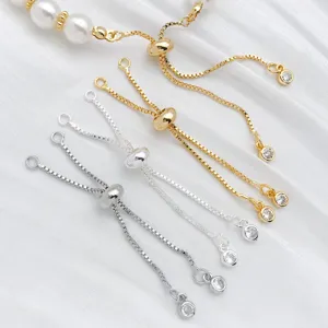 Gold Plated Copper Slider Bracelet Chain Adjustable Stainless Steel Extension Chain Zirconia DIY Jewelry Findings