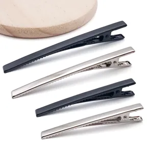 Metal duckbill hair clip hairpin accessories, long square clip for DIY crafting, detail view.