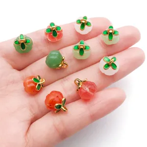 Mixed 5 colors small 11x10mm 3D glass clover pumpkin bead pendants for DIY bracelet necklace.