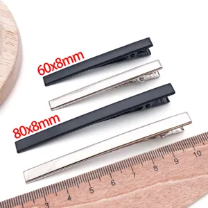 Metal hair clips DIY accessories black and silver long square duckbill clip set 60x8mm 80x8mm