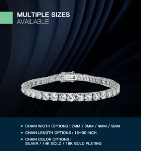 S925 Silber Moissanite Tennisarmband Detailansicht mit verschiedenen Breiten und Längenoptionen.