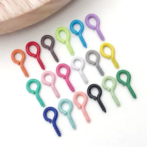 Colorful mini metal eye screws detail shot for DIY jewelry making and craft accessories creation