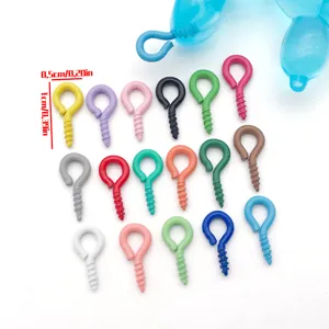 Colorful iron screw eye pins for DIY jewelry making, durable 10x5mm hanging loop charms.
