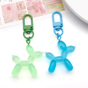 Cute resin balloon dog keychain set in green and blue with lobster clasp for bags and keys