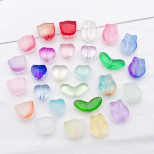 Gradient glass beads tulip heart leaf loose beads DIY handmade jewelry accessories making crafts
