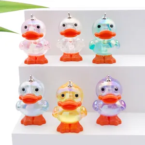 Cute transparent UV plated acrylic 3D little duck pendant for DIY jewelry accessories