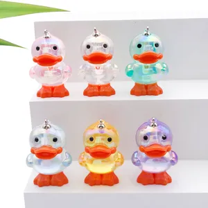 Colorful acrylic 3D little duck pendant charms for DIY jewelry making and keychain accessories.